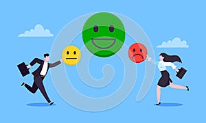 Employee happiness and work attitude feedback business concept flat style vector illustration.