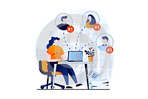 Employee hiring process concept with people scene in flat cartoon design.