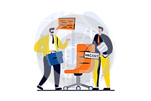 Employee hiring process concept with people scene in flat cartoon design.