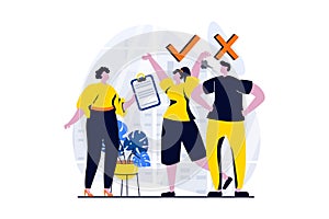 Employee hiring process concept with people scene in flat cartoon design.