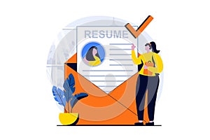 Employee hiring process concept with people scene in flat cartoon design.