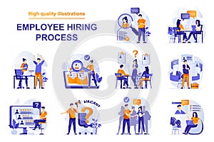 Employee hiring process web concept with people scenes set