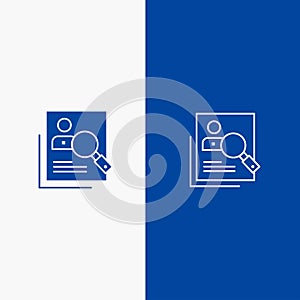 Employee, Hr, Human, Hunting, Personal, Resources, Resume, Search Line and Glyph Solid icon Blue banner Line and Glyph Solid icon photo