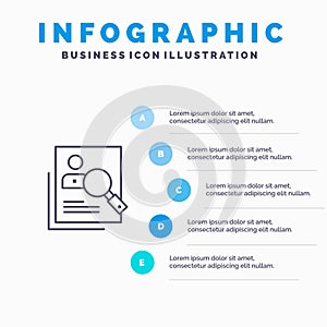 Employee, Hr, Human, Hunting, Personal, Resources, Resume, Search Line icon with 5 steps presentation infographics Background photo