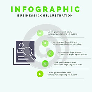 Employee, Hr, Human, Hunting, Personal, Resources, Resume, Search Solid Icon Infographics 5 Steps Presentation Background photo