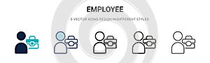 Employee icon in filled, thin line, outline and stroke style. Vector illustration of two colored and black employee vector icons