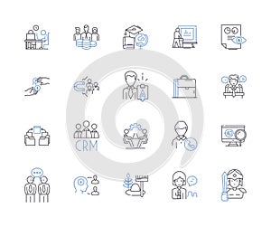 Employee life outline icons collection. Worker, Job, Joblessness, Salary, Benefits, Performance, Motivation vector and