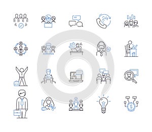 Employee life outline icons collection. Worker, Job, Joblessness, Salary, Benefits, Performance, Motivation vector and