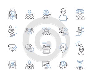 Employee life outline icons collection. Worker, Job, Joblessness, Salary, Benefits, Performance, Motivation vector and