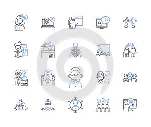 Employee life outline icons collection. Worker, Job, Joblessness, Salary, Benefits, Performance, Motivation vector and