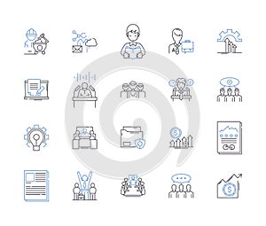 Employee life outline icons collection. Worker, Job, Joblessness, Salary, Benefits, Performance, Motivation vector and