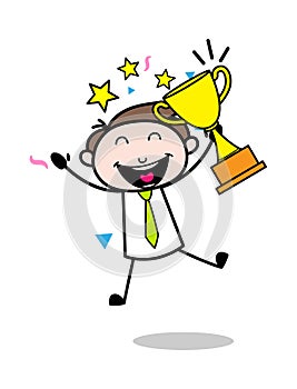 Employee of The Month Award - Office Businessman Employee Cartoon Vector Illustration