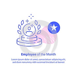 Employee of the month concept, best performance worker, reward program, award trophy