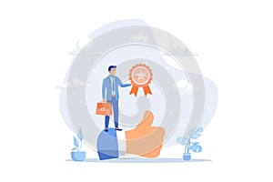Employee of the month, great manager or success staff winning award, staff appreciation or best office worker concept, flat vector