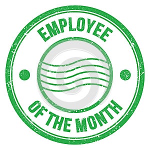 EMPLOYEE OF THE MONTH text on green round postal stamp sign