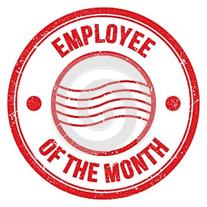 EMPLOYEE OF THE MONTH text on red round postal stamp sign