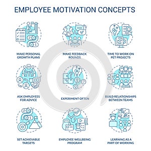 Employee motivation turquoise concept icons set