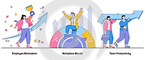 Employee motivation, workplace morale, team productivity concept with character. Motivated workforce abstract vector illustration