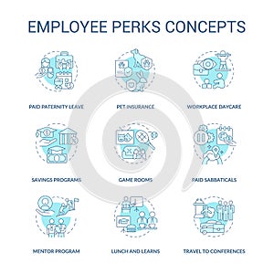 Employee non-wage benefits concept icons set