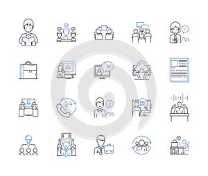 Employee progress outline icons collection. Employee, Progress, Development, Tracking, Monitoring, Growth, Evaluation