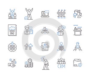 Employee progress outline icons collection. Employee, Progress, Development, Tracking, Monitoring, Growth, Evaluation