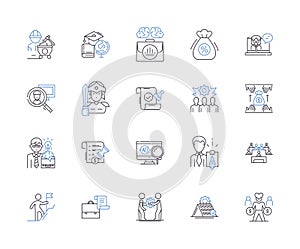 Employee progress outline icons collection. Employee, Progress, Development, Tracking, Monitoring, Growth, Evaluation