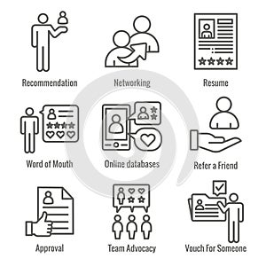 Employee Referral Process Icon Set with Networking, Recommendation, reference photo