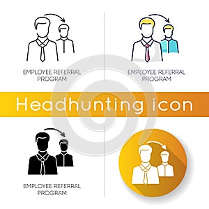 Employee referral program icon. Linear black and RGB color styles. Corporate workforce search, referal recruitment