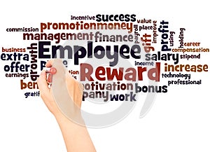 Employee reward word cloud hand writing concept