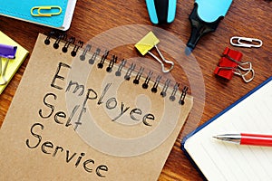Employee Self-Service ESS is shown on the business photo using the text