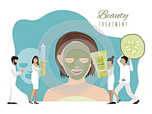 Employee spa salon make beauty woman cosmetic mask isolated on white, flat vector illustration. Character male, female