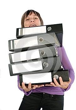 Employee with stacks of files photo
