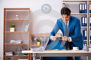 The employee stealing important information in industrial espionage concept