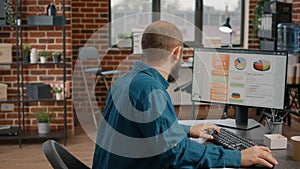 Employee using computer and documents to work on business