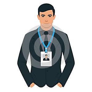 employee wearing a badge. Personal information. Conference participant vector illustration