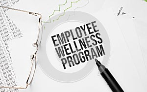 Employee Wellness program. Conceptual background with chart ,papers, pen and glasses