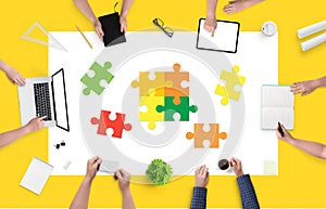 Employees in the company solve puzzles. The concept of solving problems and tasks in the company