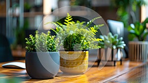 Employees encouraged to personalize their workspaces with small desk plants promoting a sense of ownership and photo