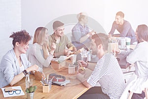 Employees enjoying lunch