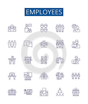 Employees line icons signs set. Design collection of Workers, Employees, Staff, Personnel, Associates, Colleagues, Hires photo