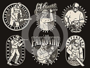 Employees monochrome vintage labels set