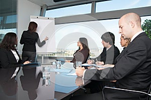 Employees in a motivation seminar