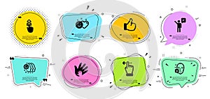 Employees teamwork, Smile and Social responsibility icons set. Swipe up, Agent and Like signs. Vector