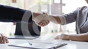 Employer or HR department welcomes new employees, Shaking hands with congratulations or achieving business and income success
