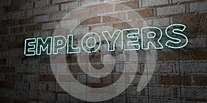 EMPLOYERS - Glowing Neon Sign on stonework wall - 3D rendered royalty free stock illustration