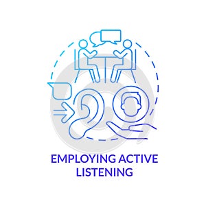 Employing active listening blue gradient concept icon