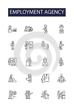 Employment agency line vector icons and signs. Agency, Job, Recruitment, Hiring, Search, Staffing, Seekers, Applicants