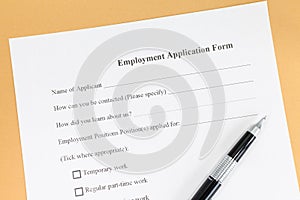 Employment application paper form