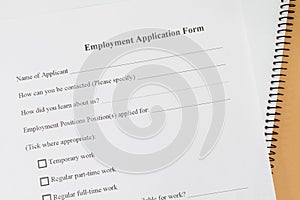 Employment application paper form