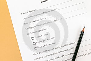 Employment application paper form